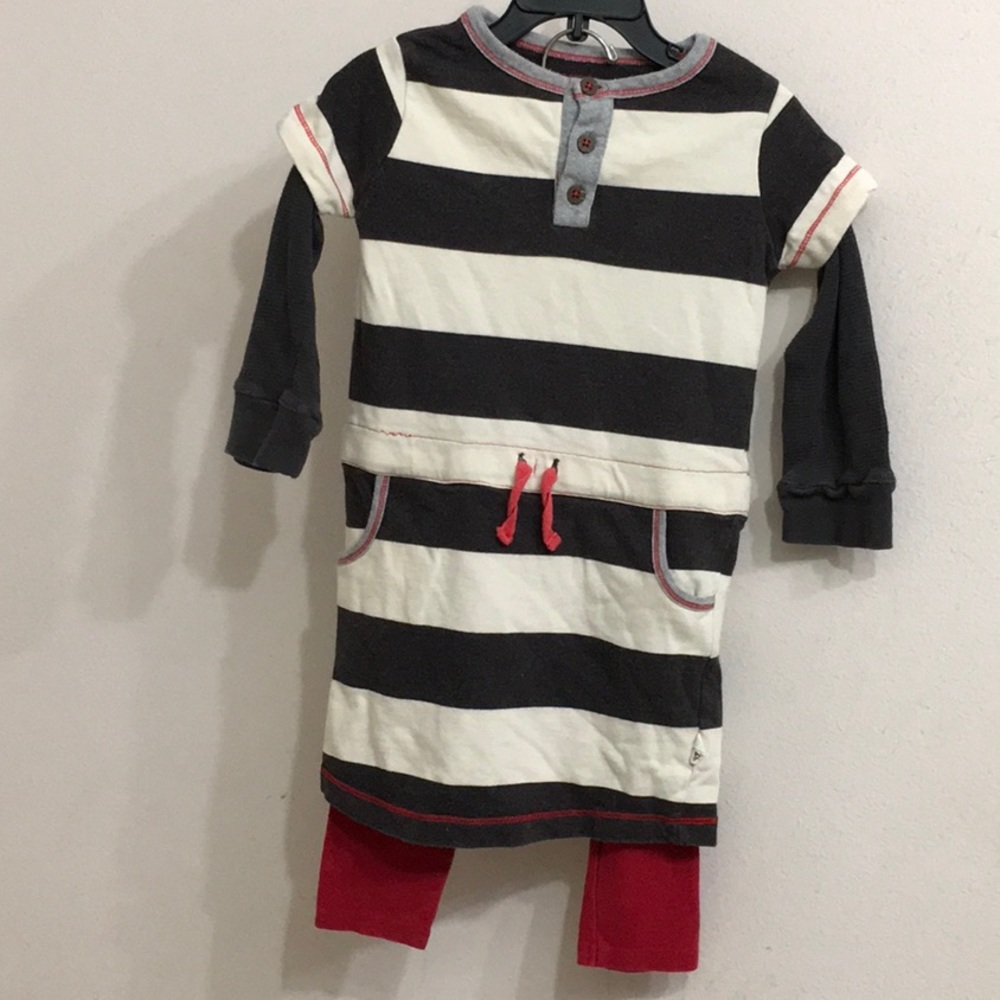 Burt’s Bees Baby Girls Toddler Organic Black & Ecru Rugby Stripe Dress Set